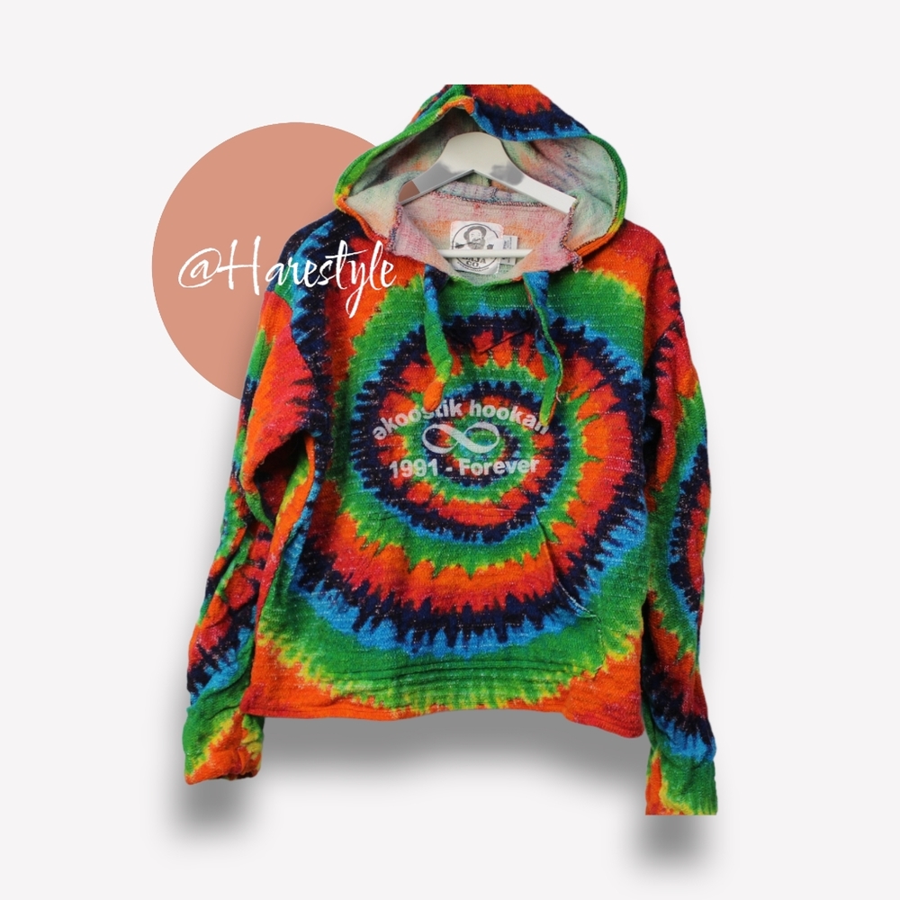 wild bills BAJA co cotton tie dye boho poncho hoodie med